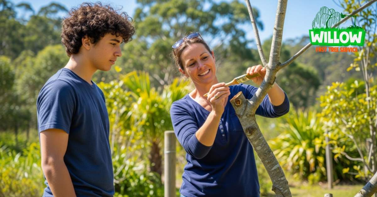 A teacher Teaching Student on The Field How to Stop Trees from Sprouting After Pruning